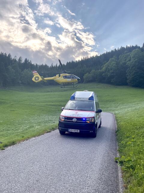 In Kainach retteten Notarzt und Hubschrauber einen 72-Jährigen, der schwer verletzt war. | Foto: L. Rupp/Rotes Kreuz Steiermark