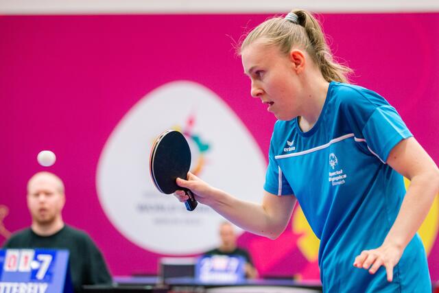 Am Donnerstag reicht es für Rang 6. Nun will ihr Trainer Roberto Segantin das Vorhandspiel der Vorarlbergerin entwickeln. | Foto: GEPA/Special Olympics Österreich