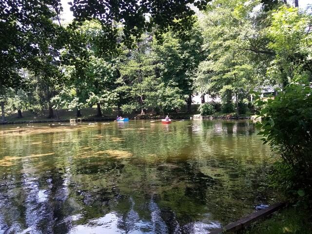 der Teich. An dessen Ufer befindet sich ein Kaffehaus, wo ich mein Eis esse und mich an meines Spazierganges bzw. meiner Wanderung erfreue.