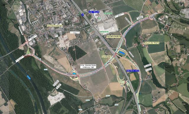 Durch die Errichtung der insgesamt drei km langen Umfahrung Haid und dem Neubau der Anschlussstelle an die A1 und A25 könnten je nach Art der Verkehrsberuhigung auf der bestehenden B139 bis zu 80 Prozent des derzeitigen Verkehrsaufkommens auf die Umfahrung verlagert werden. | Foto: Land OÖ