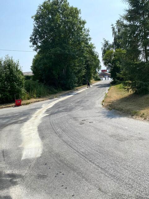 Auf der Fahrt zum Firmengelände verlor der LKW noch weiteres Öl. | Foto: FF Waidhofen/Thaya