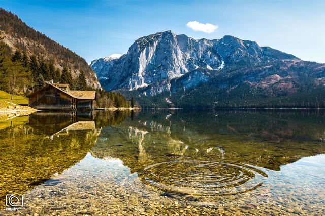 Der Altausseer See im steirischen Salzkammergut ist Teil des toten Gebirges. Abseits der offiziellen Liegewiesen dürfen Hunde hier baden.  | Foto: Christian Kremsl 