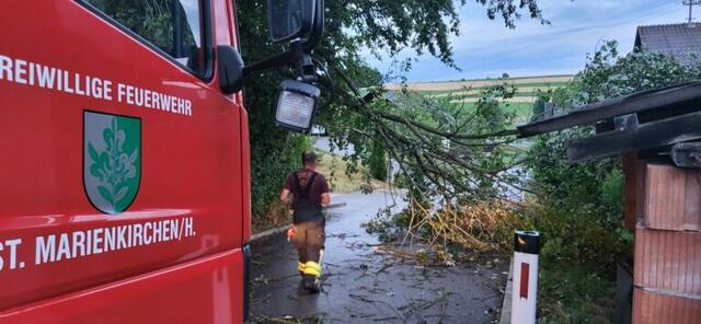 Beim Unwettereinsatz der Freiwilligen Feuerwehr St. Marienkirchen am Hausruck am  12. Juli 2023 wurde auch ein Bauernhof mit Notstrom versorgt.  | Foto: Freiwillige Feuerwehr St. Marienkirchen am Hausruck