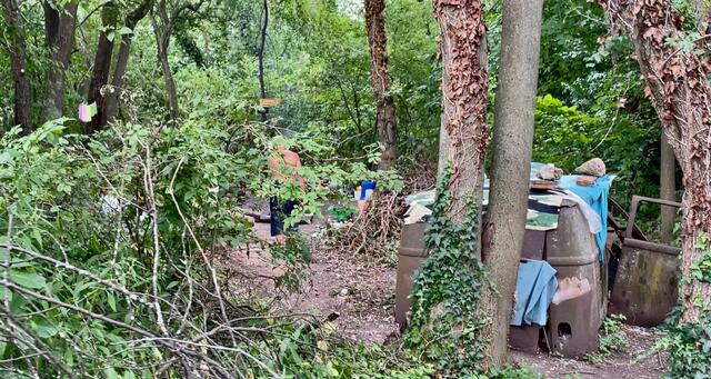 Der Obdachlose in seinem "Zuhause" beim Petersberg. Er machte deutlich, dass er für sich sein wollte. Ein Gespräch kam nicht zustande.