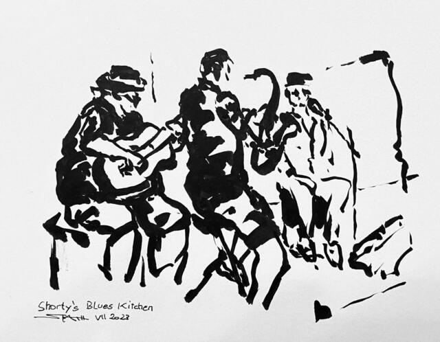 Siegfried Fath von Urban Sketching Linz hielt in seiner Skizze Shorty's Blueskitchen Trio fest.. | Foto: Siegfried Fath