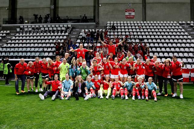Das U19-Team jubelt über den historischen 1:0-Sieg gegen die Niederlande bei der UEFA U19-Europameisterschaft. | Foto: ÖFB