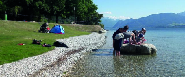 Schotterbank und Grünfläche des renaturierten Ufers. Kinderkrankeiten wird die Stadt beheben. | Foto: ibh