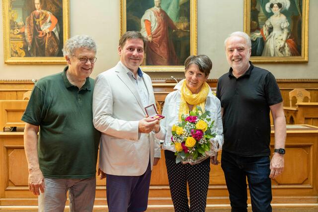 Bürgermeisterempfang Schubertiade“: Frans Huijts, Bürgermeister Stefan Szirucsek, Vreni Larsen und Michael McMahon. | Foto: 2023psb/c.kollerics