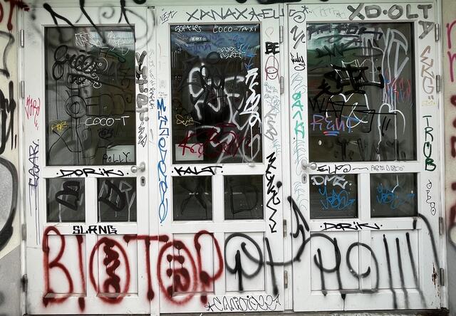 Graffitis verunstalten zahlreiche Gebäudefassaden im 5. Bezirk, vor allem rund um die U-Bahn-Baustelle U2xU5 wüten viele Sprayer. Im Zuge einer Aktion wurden einige Graffitis an Türen und Fassaden von Unternehmen kostenlos entfernt. | Foto: Wieser