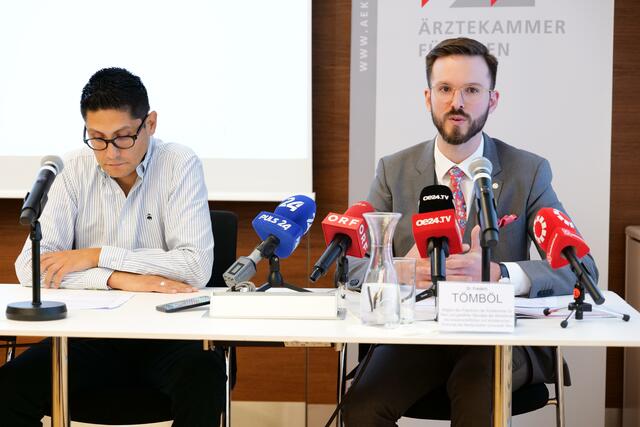 Frédéric Tömböl (r.) erläuterte eine mögliche Zukunft für das AKH. Dieses soll künftig ein eigenständiges Bundesspital werden. | Foto: Max Spitzauer/RMW