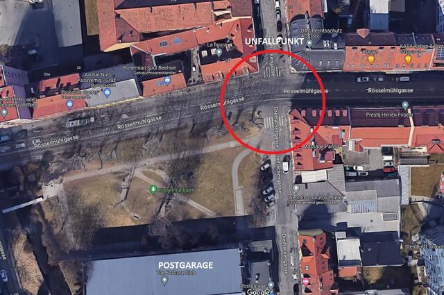 An dieser Stelle ereignete sich der Unfall. Nun wird nach Hinweisen gesucht. | Foto: Polizei Graz