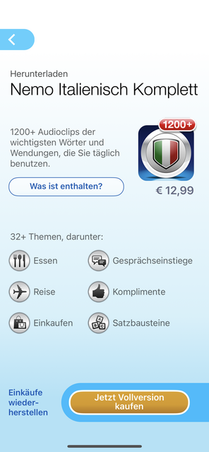 Du willst eine neue Sprache lernen oder bereits Gelerntes wiederholen? Dann ist unser App-Tipp der Woche "Nemo" genau das richtige für dich. | Foto: Screenshot