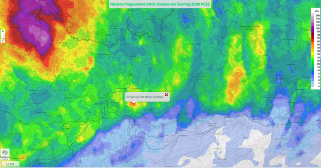 Inca Analyse Niederschlagsmenge Samstag 12 Uhr bis Sonntag 12 Uhr | Foto: Geosphare Austria