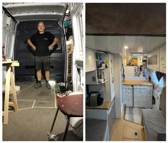 Die2Nomaden.com – vorher/nachher: Aus einem „nackten“ Transporter baute André Kremsleithner ein vollwertiges Wohnmobil.  | Foto: Die2Nomaden.com