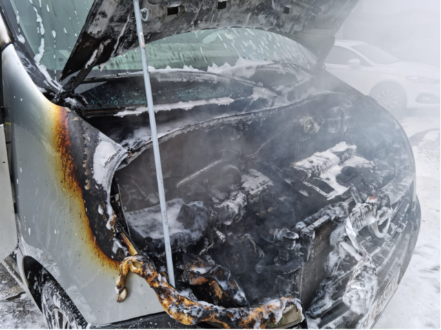 Das Fahrzeug wurde bei dem Brand schwer beschädigt. | Foto: FF Eugendorf