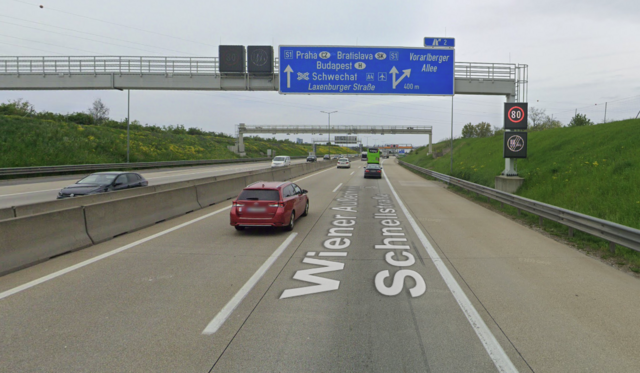 2023 erhält die S1 einen komplett neuen Belag in Fahrtrichtung Schwechat. 2024 ist die Fahrtrichtung Vösendorf dran. | Foto: Google Street View/Screenshot