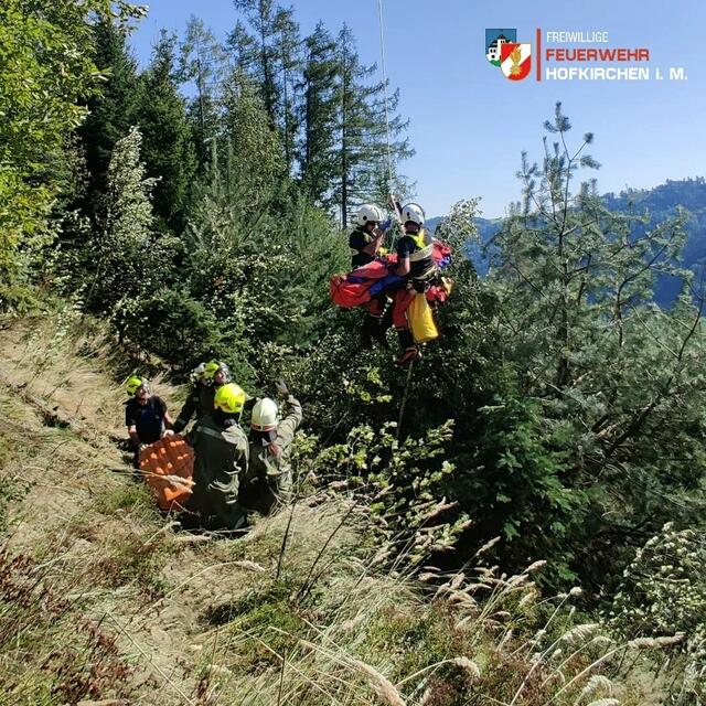 Der Verunfallte wurde mit dem Rettungshubschrauber ins UKH Linz gebracht. | Foto: FF Hofkirchen