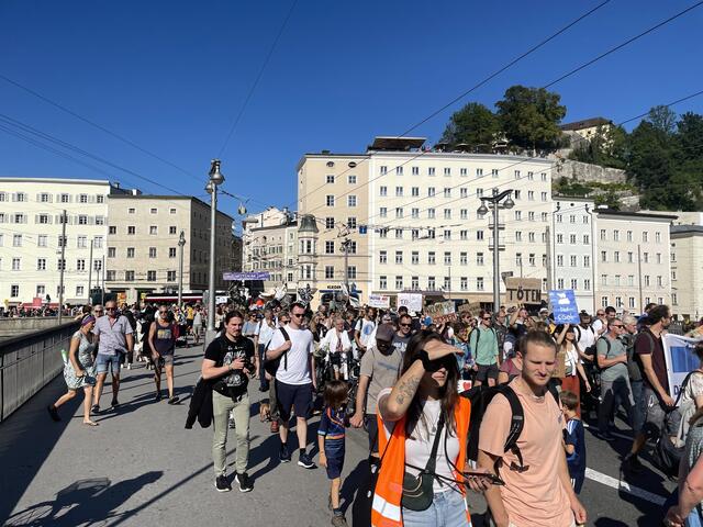 Die Demonstration bei der Überquerung der Staatsbrücke. | Foto: Philip Steiner