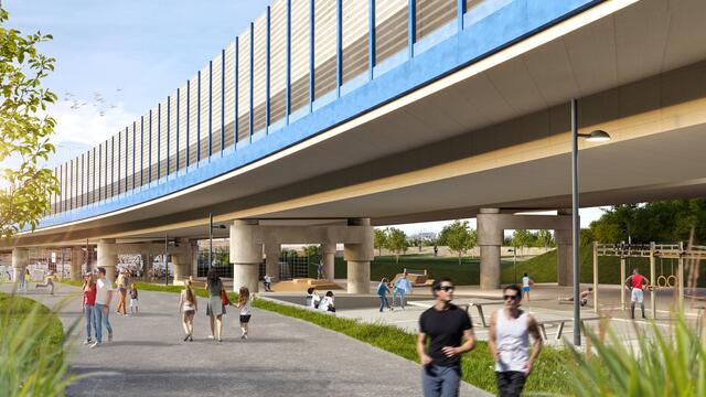Die ASFINAG hat die niemals in Betrieb genommene Abfahrt der A 23 von 2020 bis 2022 abgebaut. Jetzt wird der die 60.000 Quadratmeter große Fläche zum neuen Tangentenpark umgebaut. | Foto: VIZ A VIE - Visuals/DI Andreas Kneidinger