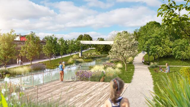 Viel Grün, Bäume, Wasser und mehr – der neue Tangentenpark wird ein 60.000 Quadratmeter großes Erholungsgebiet. | Foto: VIZ A VIE - Visuals/DI Andreas Kneidinger