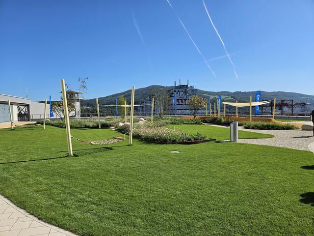 Die Linz AG hat zentrale bauliche Maßnahmen für das "Projekt Neuland" im Hafen Linz abgeschlossen. Ab Freitag, 22. September, können die Linzerinnen und Linzer den neuen Hafenpark auf der Tiefkühl- und Pharmahalle nutzen.  | Foto: BRS/Püringer