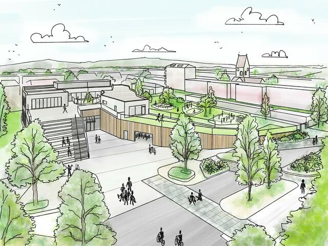 Mit barrierefreier Rampe in den Garten und zahlreichen Spiel und Verweilmöglichkeiten: So wird der neue Campus in der Grillparzerstraße | Foto: Zeichnung: Michael Herzog; Grundlage: Visualisierungen Wettbewerbsgewinner PFAFFENBICHLER ARCHITEKTUR St. Pölten.