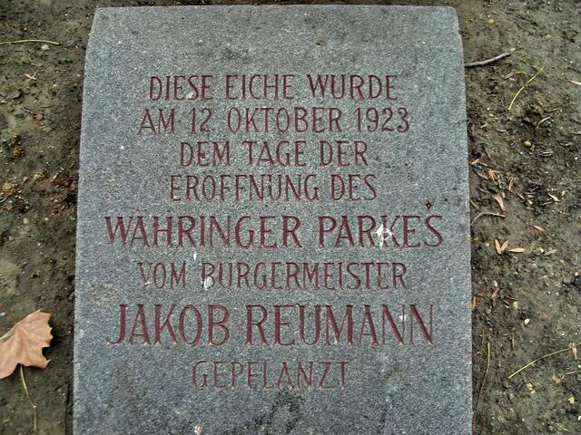 Ein Gedenkstein erinnert an die Eröffnung des Parks am 12. Oktober 1923. | Foto: Bezirksmuseum Währing