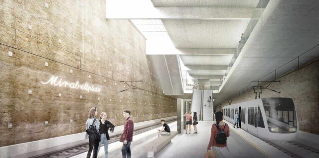 Eine Studie soll dem S-Link einen "starken regionalen Impuls" für die Wirtschaft und den Arbeitsmarkt in Salzburg bescheinigen. | Foto: Visualisierung Haltestelle Mirabellplatz: S-Link