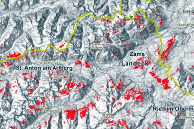 Detailausschnitt rund um den TALKESSEL LANDECK - ZAMS | Foto: COPIE- Ausschnitt von voriger Tirolkarte