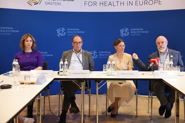 (v.L): Simone Mérey, Johannes Rauch, Sabine Ludwig und Clemens Martin Auer gaben ihre Ansichten zur Verbesserung der Pflege wider. | Foto: European Health Forum Gastein