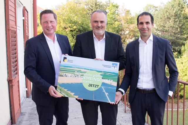 Schattendorfs Bürgermeister Thomas Hoffmann, Landeshauptmann Mag. Hans Peter Doskozil und Mag. Dr. Stephan Sharma, Vorstandsvorsitzender der Burgenland Energie. | Foto: Landesmedienservice Burgenland