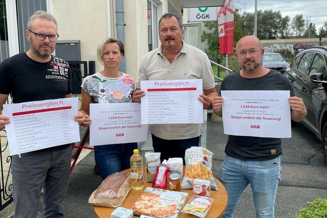 Gewerkschafter fordern Entlastungsmaßnahmen: Reinhard Jud-Mund, Nicole Meitz, Edmund Artner und Hannes Dax (von links). | Foto: ÖGB