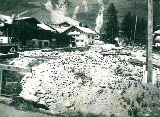 Der Murgang im Jahre 1965. Es kam zu großflächigen Vermurungen des Siedlungsgebietes. | Foto: Archiv Gemeinde St. Jakob