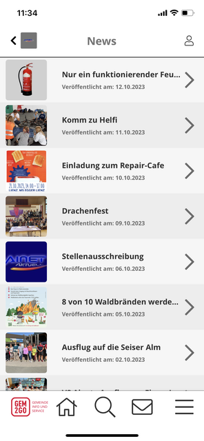 Unser App-Tipp der Woche, Gem2Go, ist die mobile Bürgerservice App. Sie bietet wichtige Informationen rund um die eigene Gemeinde.  | Foto: Screenshot