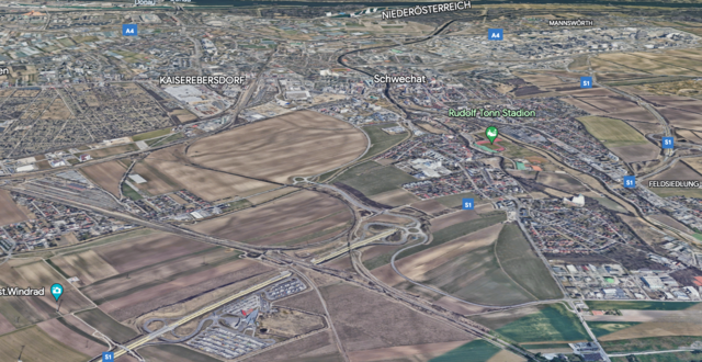 Die S1 Außenring Autobahn bekommt 2023 einen neuen Belag in Fahrtrichtung Schwechat. | Foto: Google Earth