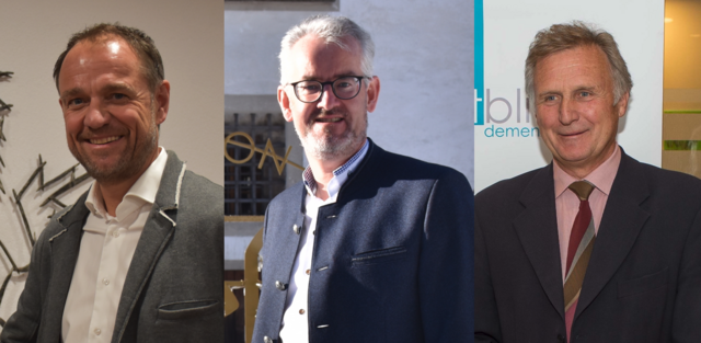 V.l.: Interims-Bürgermeister Andreas Steiner übernimmt die Geschäfte in Seefeld, bis ein neuer Bürgermeister gefunden ist. Markus Wackerle (m.) ist offiziell als Bürgermeister der Gemeinde Seefeld abgetreten. Mit Sepp Kneisl (r.) ist ein bekanntes Gesicht in den Gemeinderat zurückgekehrt. Er übernimmt Wackerles Mandat. | Foto: Lair, SGS Seefelder Plateau