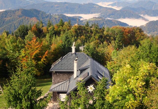 Wunderbarer Tiefblick auf die Hütte