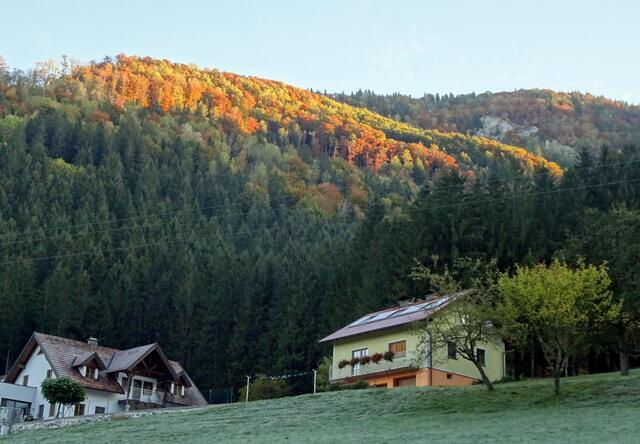 Der Sonne beschienene Bergrücken ist heute mein Ziel. 