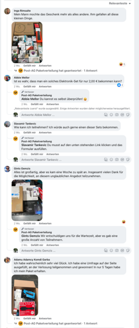 Betrüger schalten im Namen der Post betrügerische Werbung auf Facebook. Mit angeblichen Kommentaren soll die Glaubwürdigkeit erhöht werden | Foto: Screenshot