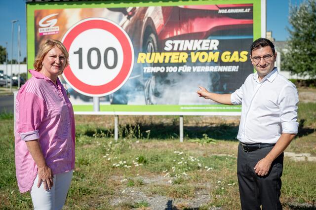 Landesgeschäftsführer Hikmet Arslan und Klubobfrau Helga Krismer beim Plakatieren. | Foto: Die Grünen NÖ