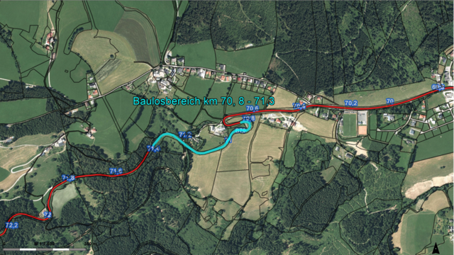 Der zu sanierende Abschnitt der B70 Packer Straße befindet sich im Gemeindegebiet von Preitenegg zwischen Kilometer 70,8 und 71,3. | Foto: KGIS