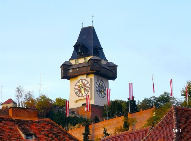 Österreichische Fahne am Grazer Schlossberg, Nationalfeiertag 26. Oktober