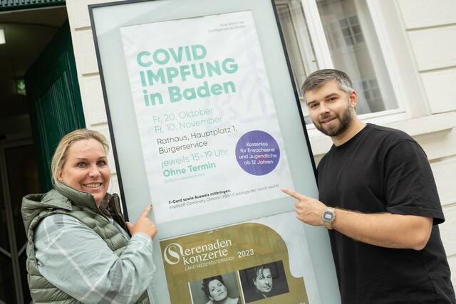 „Impfaktion im Badener Bürgerservice“: Badens Impfkoordinatorin Marie-Therese Jutz und Gesundheits-StR Stefan Eitler freuten sich über den großen Erfolg des ersten Impfnachmittags und laden herzlich zum zweiten Termin am 10. November ein. | Foto: 2023psb/c.kollerics