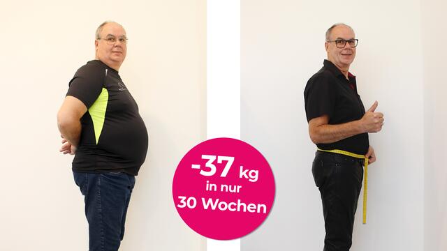Wolfgang Messner vorher und nachher - dazwischen liegen 37 Kilo Abnehmerfolg dank easylife-Therapie.