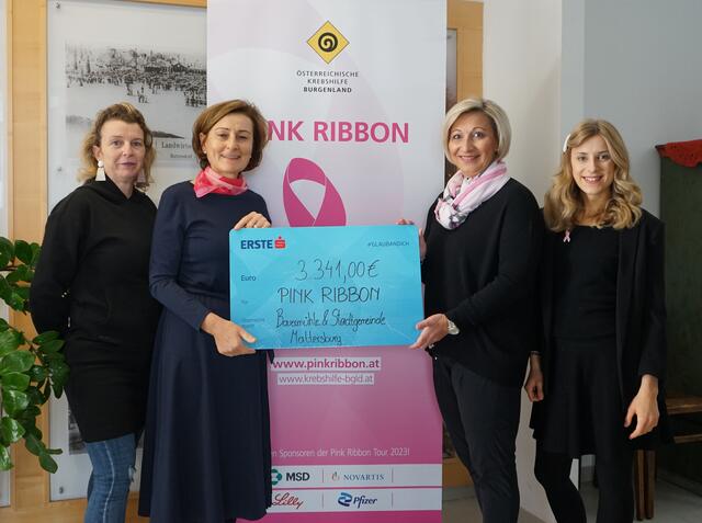 Elke Hodosi (Organisationsteam Bauermühle), Krebshilfe Burgenland Geschäftsführerin Andrea Konrath, Bürgermeisterin Claudia Schlager und Sabrina Steiner (Künstlerische Leitung Bauermühle) | Foto: Stadtgemeinde Mattersburg