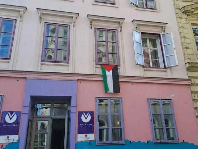 Seit einiger Zeit hängt eine Palästina-Fahne bei der Rosa Lila Villa. Das sorgt bei einigen für Aufregung. (Archiv) | Foto: zVg