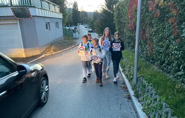 Die Jugend zeigt den Autofahrern, wie schnell am Emil-Hölzel-Weg gefahren werden darf. | Foto: Privat