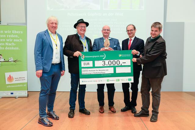 Holzenergie-Preis in Wieselburg: Adolf Melcher, Josef Rathbauer, Hans Christian Kirchmeier, Michael Rab und Christoph Pfemeter | Foto: Österreichischer Biomasse-Verband
