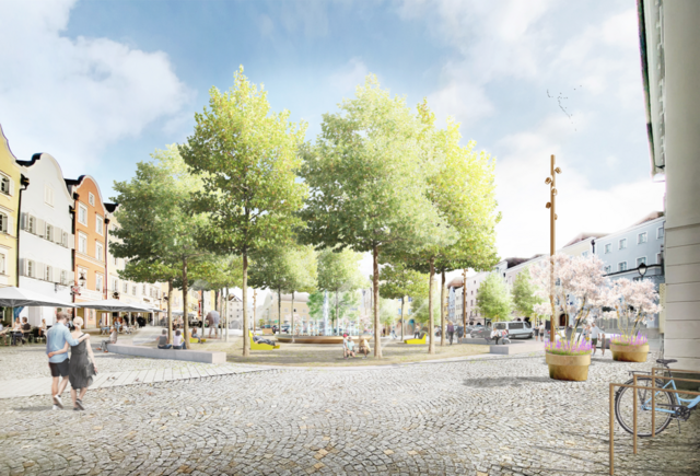 Schärding startet 2024 „klimafit“ in eine nachhaltige Zukunft. So könnte der Schärdinger Stadtplatz künftig aussehen. | Foto: ST raum a.