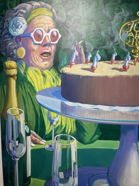 Hans Heis, "Ältere Dame mit Geburtstag, oder so"
Acryl auf Leinwand, 90 x 60 cm, 2023, Preis 800 € | Foto: Josef Goldhofer